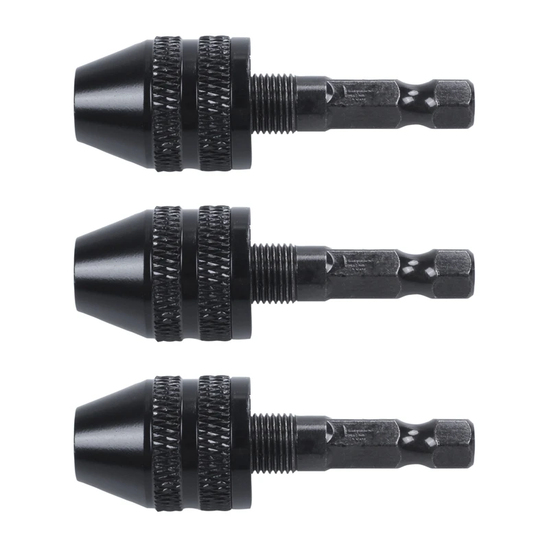 3X Keyless Drill Chuck Screwdriver Impact Driver Adaptor 1/4 Inch Shank Drill Black 0.3-3.6Mm Promotion