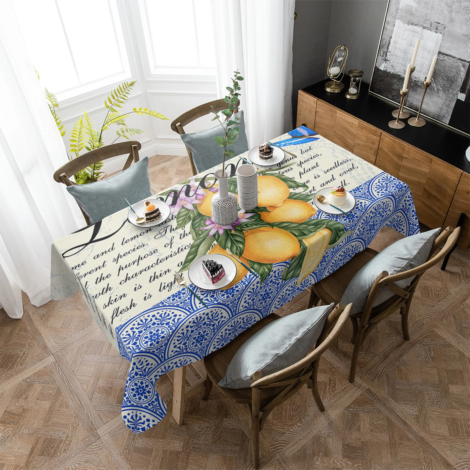 

Moroccan Pattern Retro Butterfly Lemon Tablecloths for Dining Table Waterproof Rectangular Table Cover for Kitchen Living Room