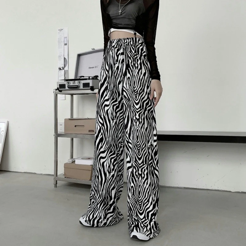 Женские прямые брюки с зеброй черные Белые Повседневные низкой талией в стиле