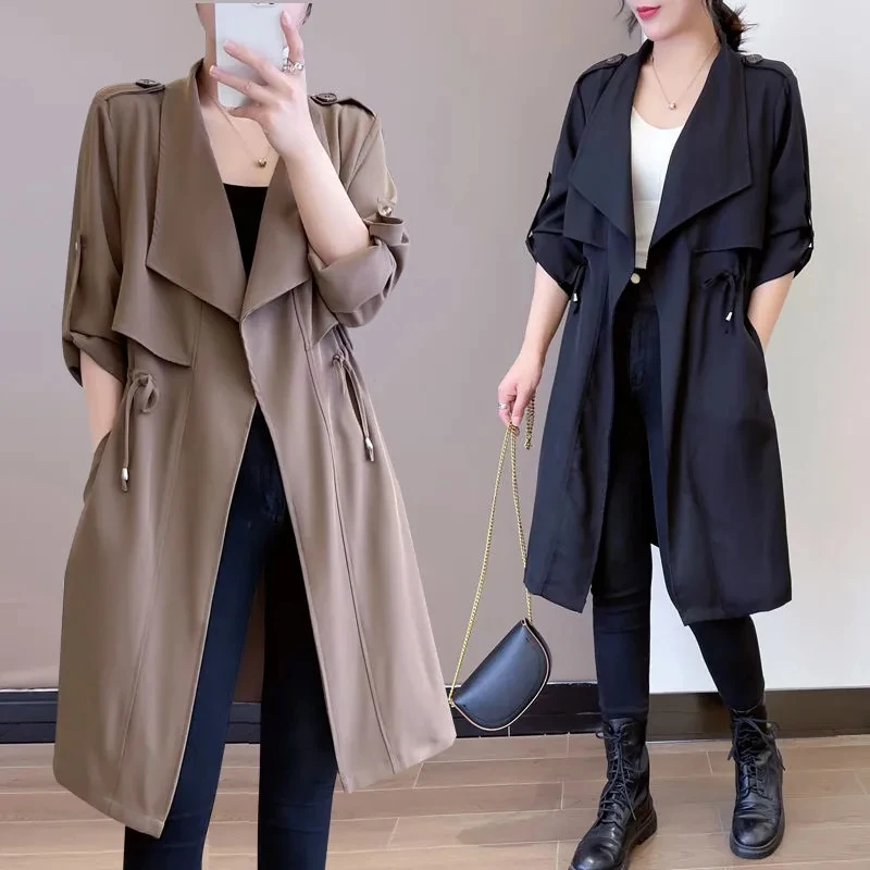

Trench Coat Womens 2022 Spring Autumn New British Style Loose Thin Windbreaker Jacket Women Large Size Long Cardigan Overcoat