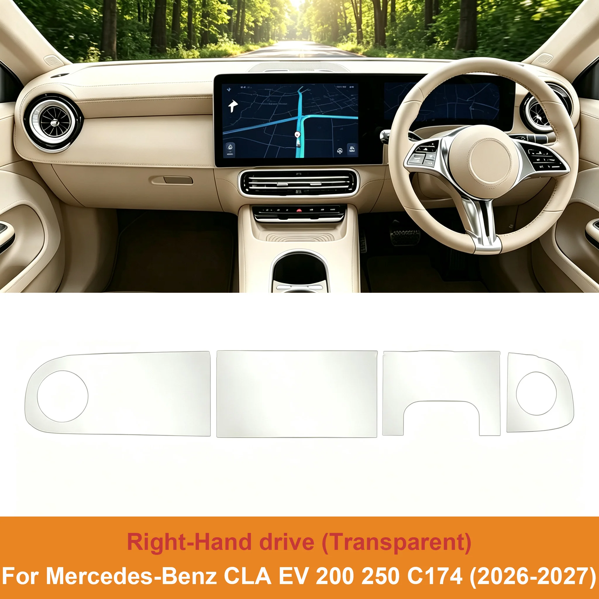 Фото Для Mercedes Benz CLA EV 200 250 C174 2026 2027 Внутренняя прозрачная защитная пленка из ТПУ, глянцевая/матовая, для защиты экрана приборной панели. №2