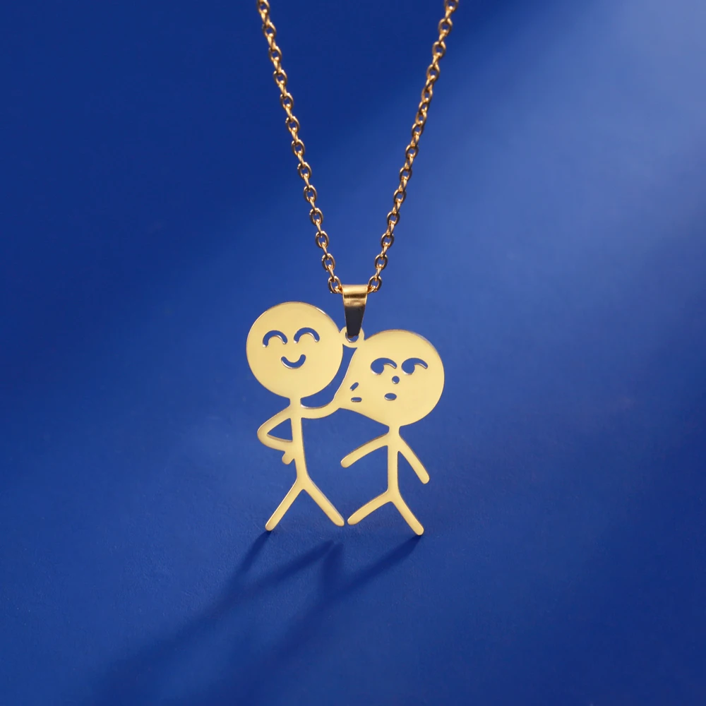 

COOLTIME Akimbo Pinch Face Stickman Pendant Necklace Women Girls Stainless Steel Chain Choker Necklace Lover Jewlery Gift