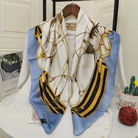new european and american style sunscreen tassel chain striped pattern large square scarf 90cm silk scarf scarf
