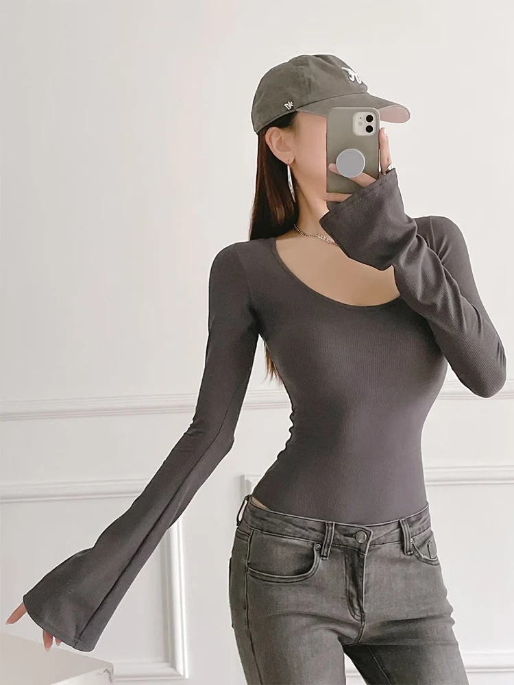 

Женское модное однотонное боди DUOPERI, винтажное боди с круглым вырезом и рукавами-рогами, Женский шикарный женский повседневный костюм