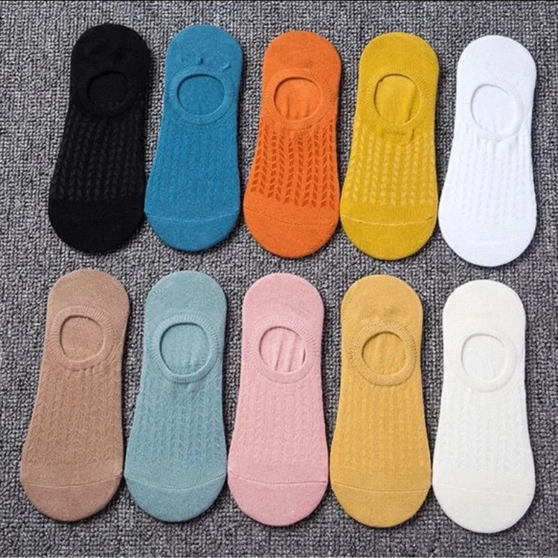 5 Pairs of Women's Socks Women's Invisible Boat Socks Summer Breathable Socks Silicone Anti-slip Ankle Low Women's Cotton Show