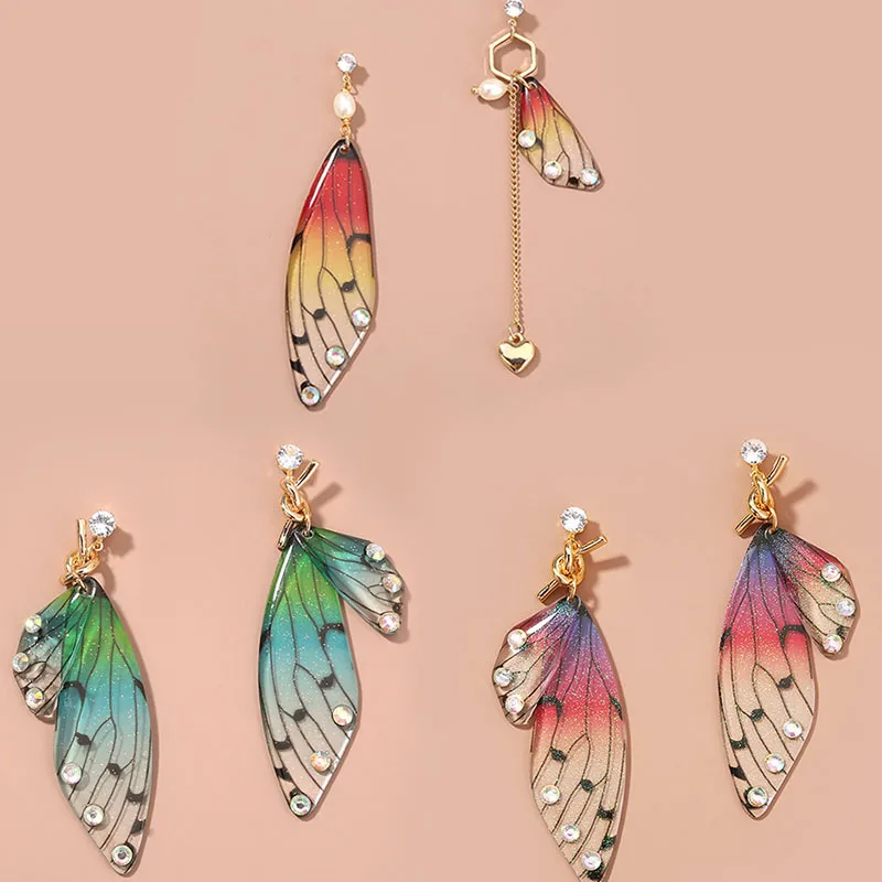 

Wing Gradient Butterfly Wing Drop Earrings for Women Rhinestone Glitter Simulation Insect Dangle Earrings Jewelry Party Gift