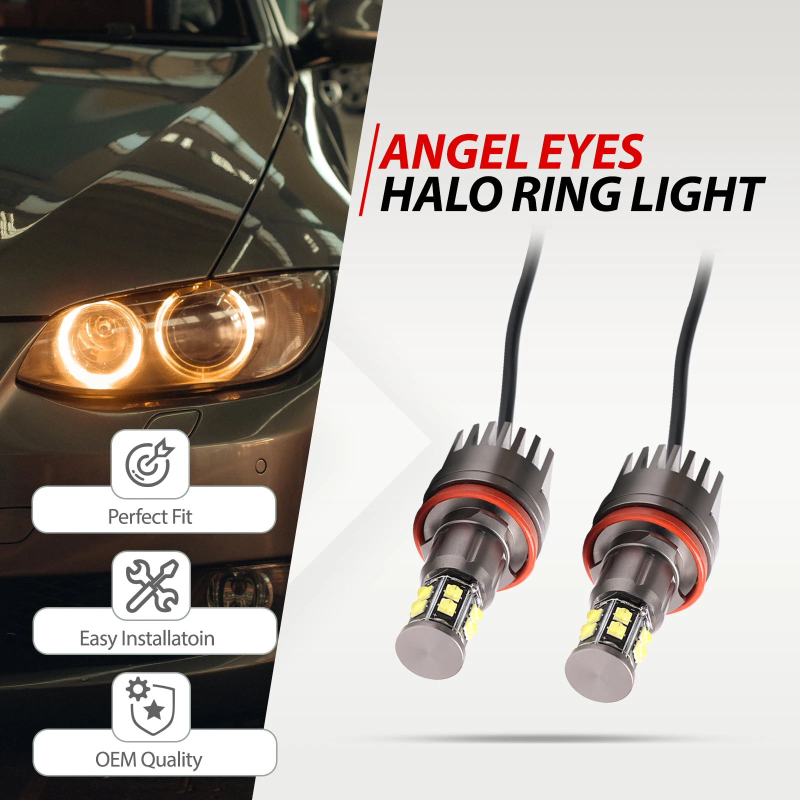 Фото 2x H8 12 LED Angel Eyes Halo Ring Light 2000LM лампа HID Xenon белого света для фар и габаритных огней для BMW E63 E64 E70 E71 Facelift №4
