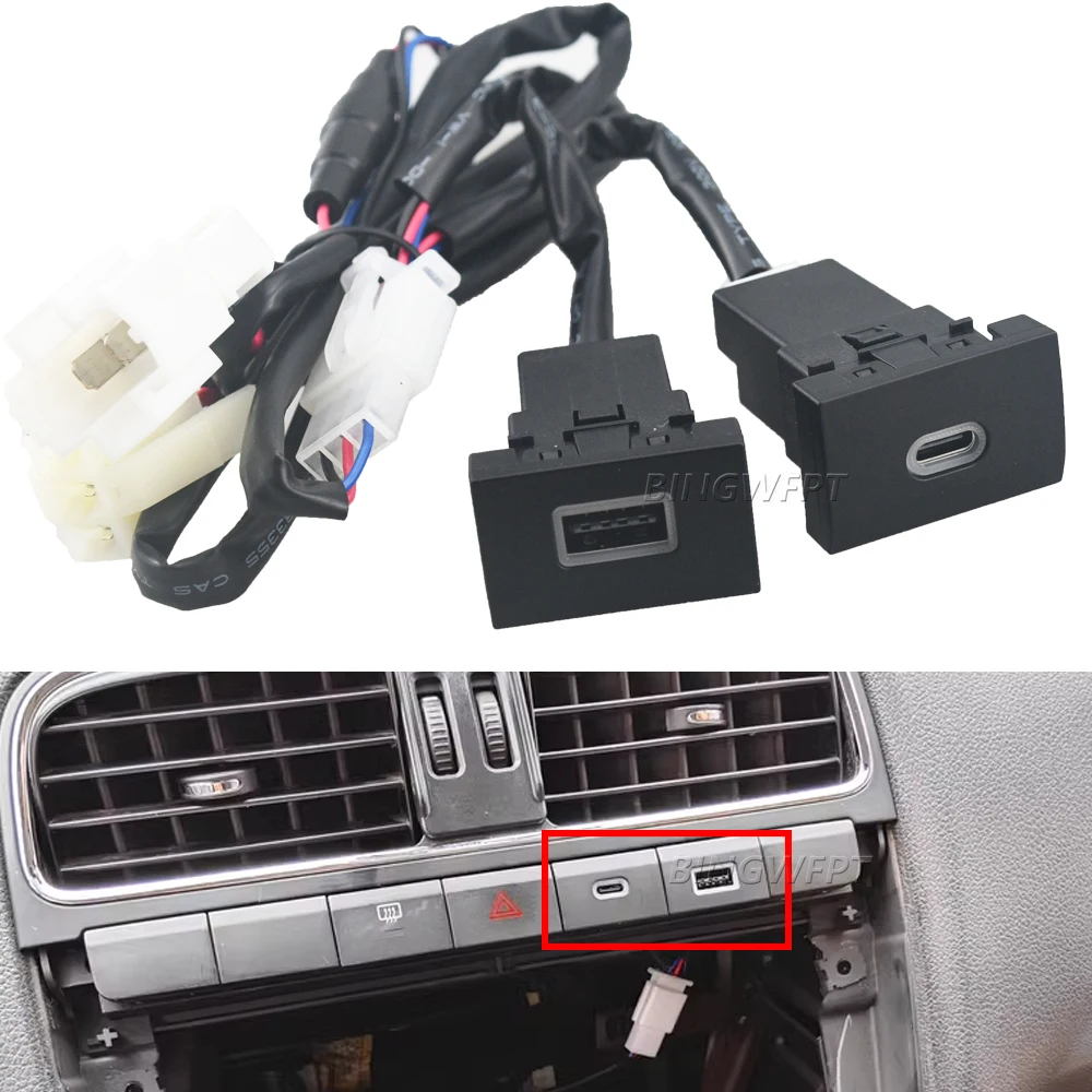 

Быстрое автомобильное зарядное устройство QC3.0 Type C PD с двумя USB-интерфейсами, адаптер для быстрой зарядки телефона, кнопка для Volkswagen POLO 11-13