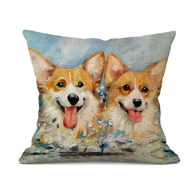 

Hand-Painted Dog Decorative Pillows Cover Cute Bulldog Cushion Cover Linen Pillowcase for Cojines Decorativos Para Sofa