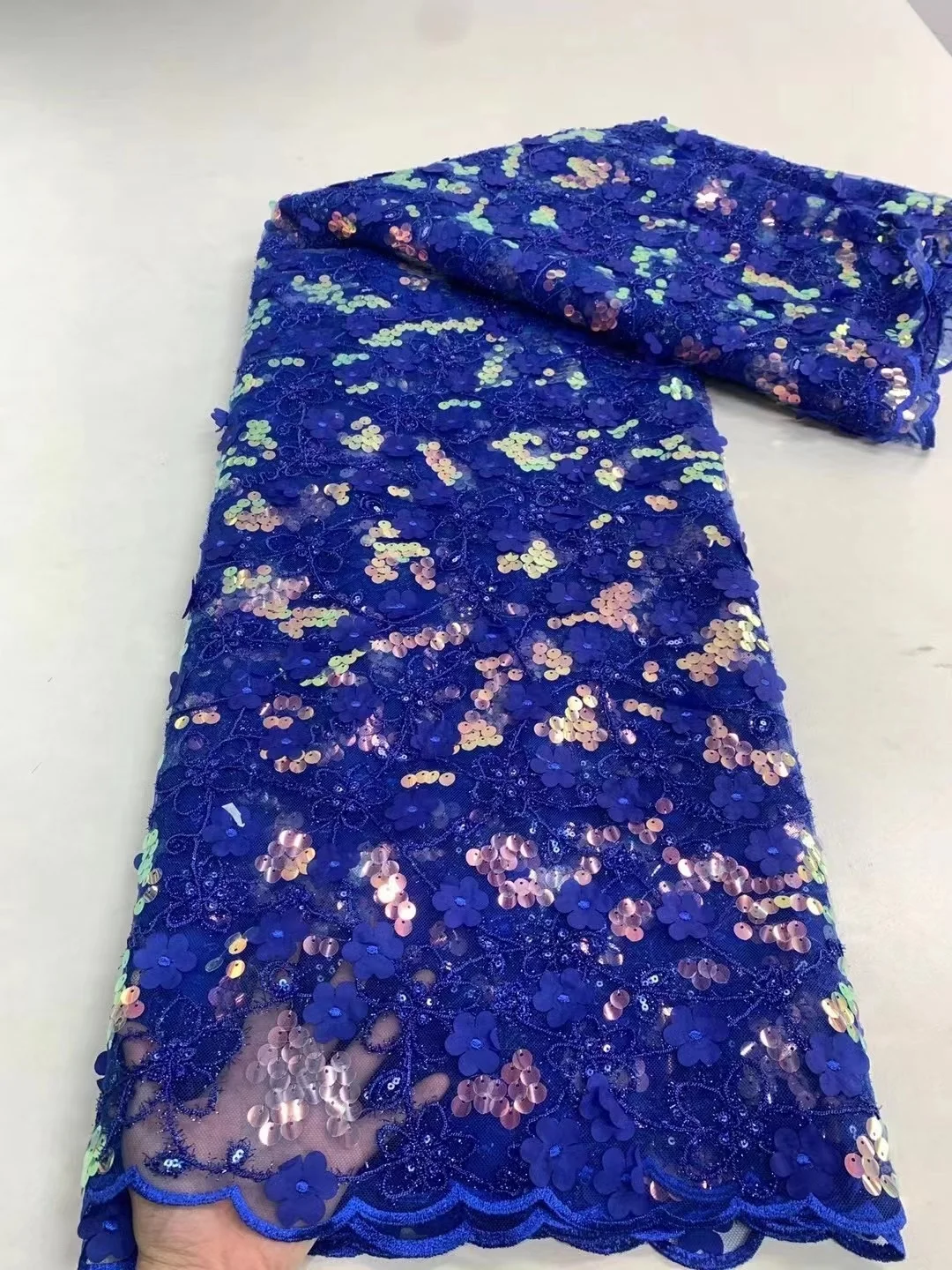 

2023 new french nigerian sequins net lace african tulleprice embroidered tulle flower print Nickel-Free White hot sale tissues