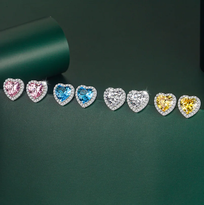

ANGLANG Luxury Heart Cubic Zirconia Dangle Earrings Women White/Blue/Pink/Yellow Simple Elegant Earrings Wedding Trendy Jewelry