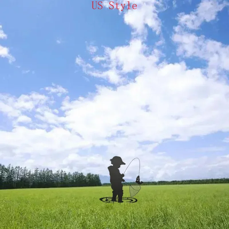 Силуэты для мальчиков рыбалка игра винтажный металлический садовый декор силуэт
