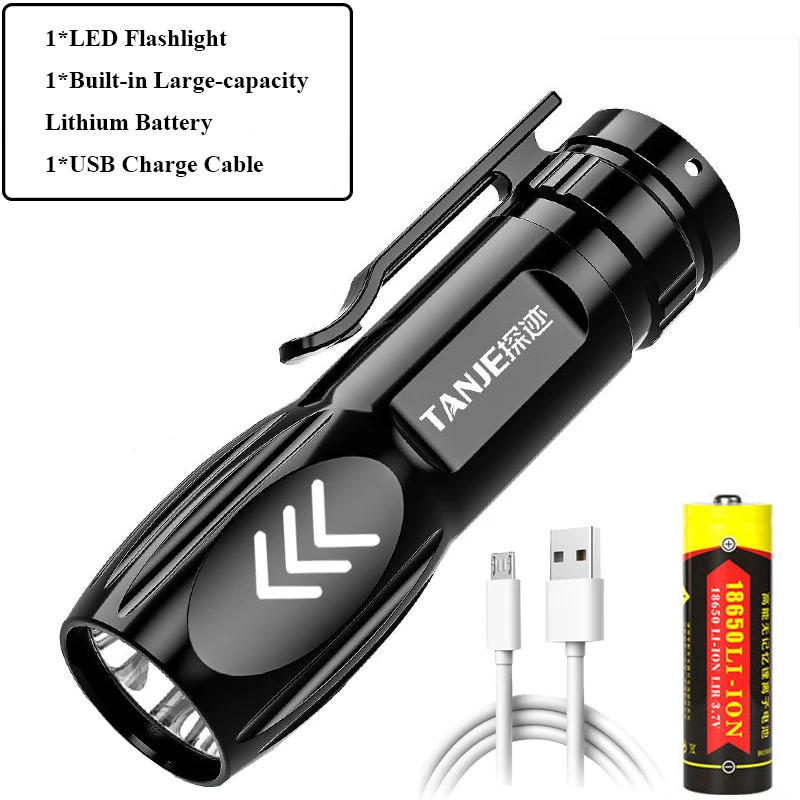 

Водонепроницаемый Мощный мини-фонарик с алюминиевым корпусом, светодиодный фонарик, перезаряжаемый фонарик с 3 режимами переключения