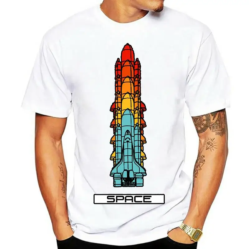 

Футболка с космическим кораблем в стиле ретро, весенне-осенняя аутентичная футболка с буквами европейского размера