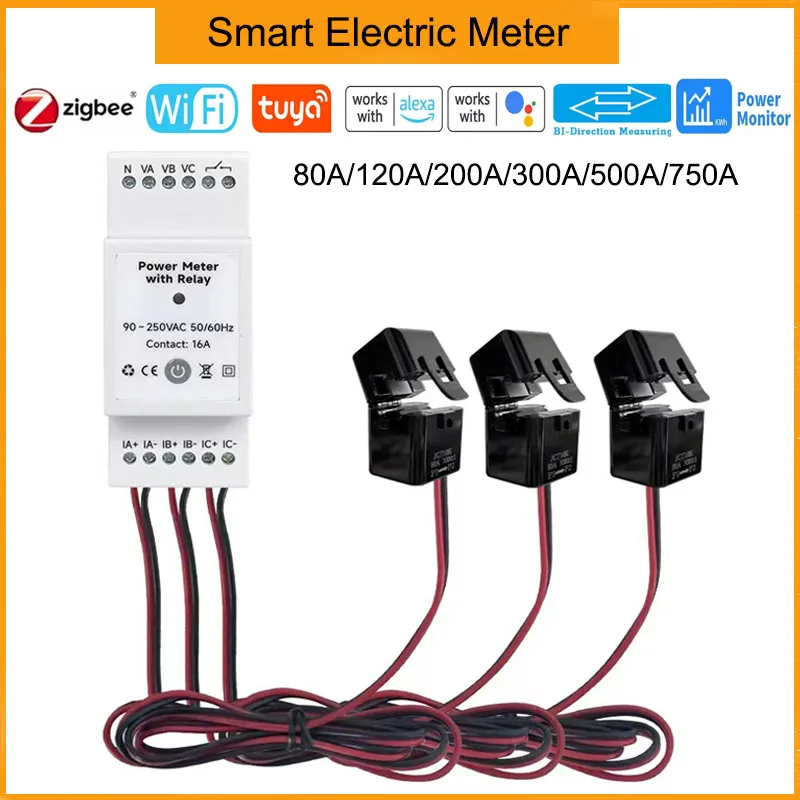 MAKERIGH Tuya WiFi Zigbee 3-фазный счетчик электроэнергии 80A/120A/200A/300A/500A