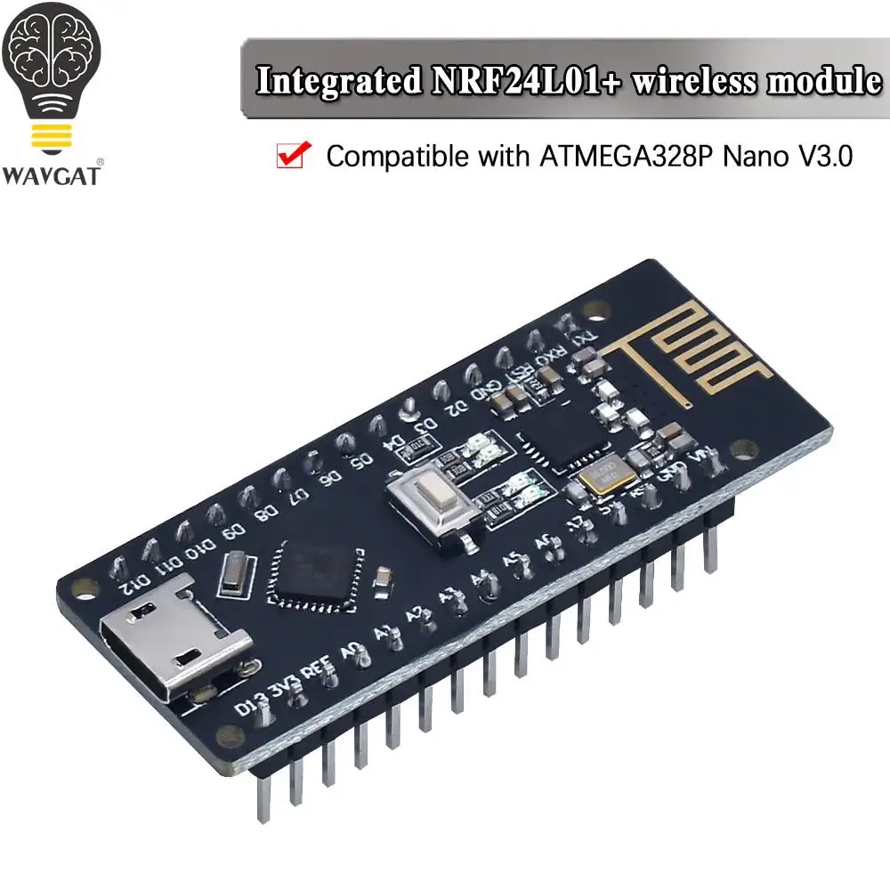 

Nano V3.0, Micro USB Nano плата ATmega328P QFN32 5V 16M CH340 для Arduino, с NRF24l01 +, 2,4G беспроводной, погружной золотой
