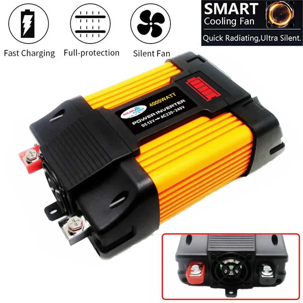 

Peak 4000/6000W Solar Car Power Inverter Voltage transformer DC12 To AC110/220V Sine Wave Converter 2USB Interface Home Applianc