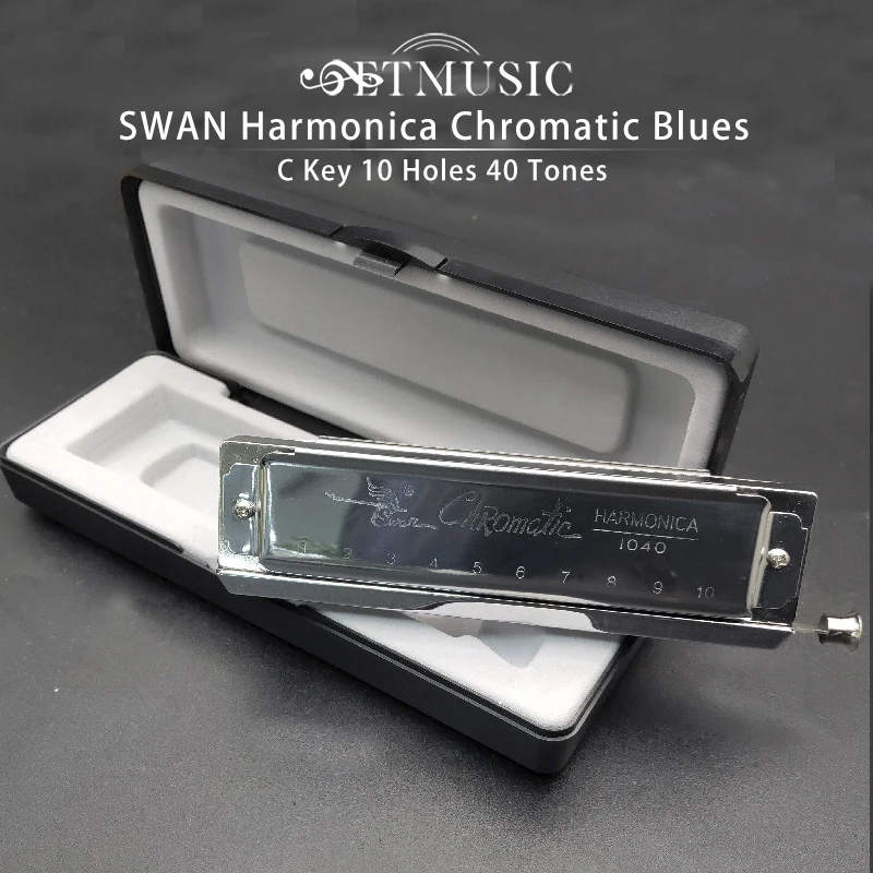 Swan SW1040 Silver Color 10 Holes 40 Tones Chromatic Harmonica Changeable Musical Instrument Woodwind Harp