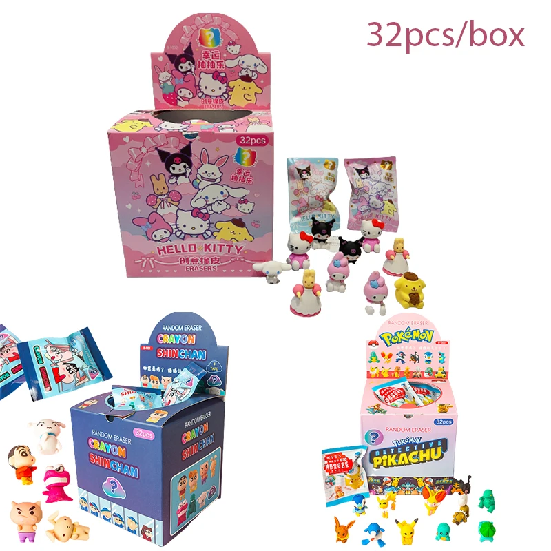 

32pcs/set Anime Pikachu Kitty Cat Figure Diy Cartoon Pencil Eraser Student Articles School Stationery Kids Gift