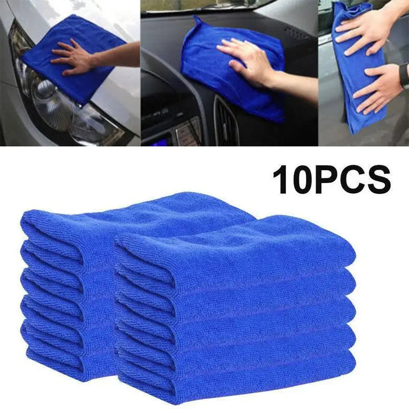 

10 Pcs 25x25cm Blue Super Soft Microfiber Car Cleaning Towel Car Wash Cloth Towel For Car Polishing Car Care Accessories