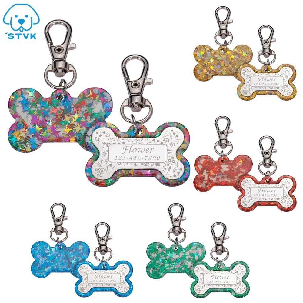 

1pcs Free Customized Pet ID Collars Tags Pets Acrylic ID Tag Personalized Dog Cat Colorful Collar Accessories Pets Name Tags