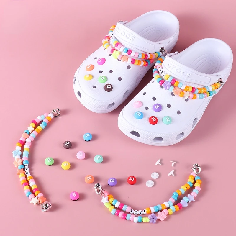 Croc Shoe Accessories Shoes Flower Rainbow Chain M Bean Shoe Buckle Cartoon Shoe Accessories Anime Croc Charms  Shoelace Buckle