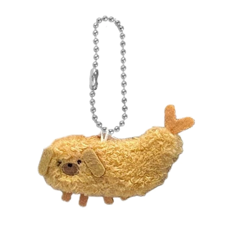 

Plush Keychain Cartoon Fried Shrimp Puppy Dolls Keys Chain Backpack Pendant Dropship