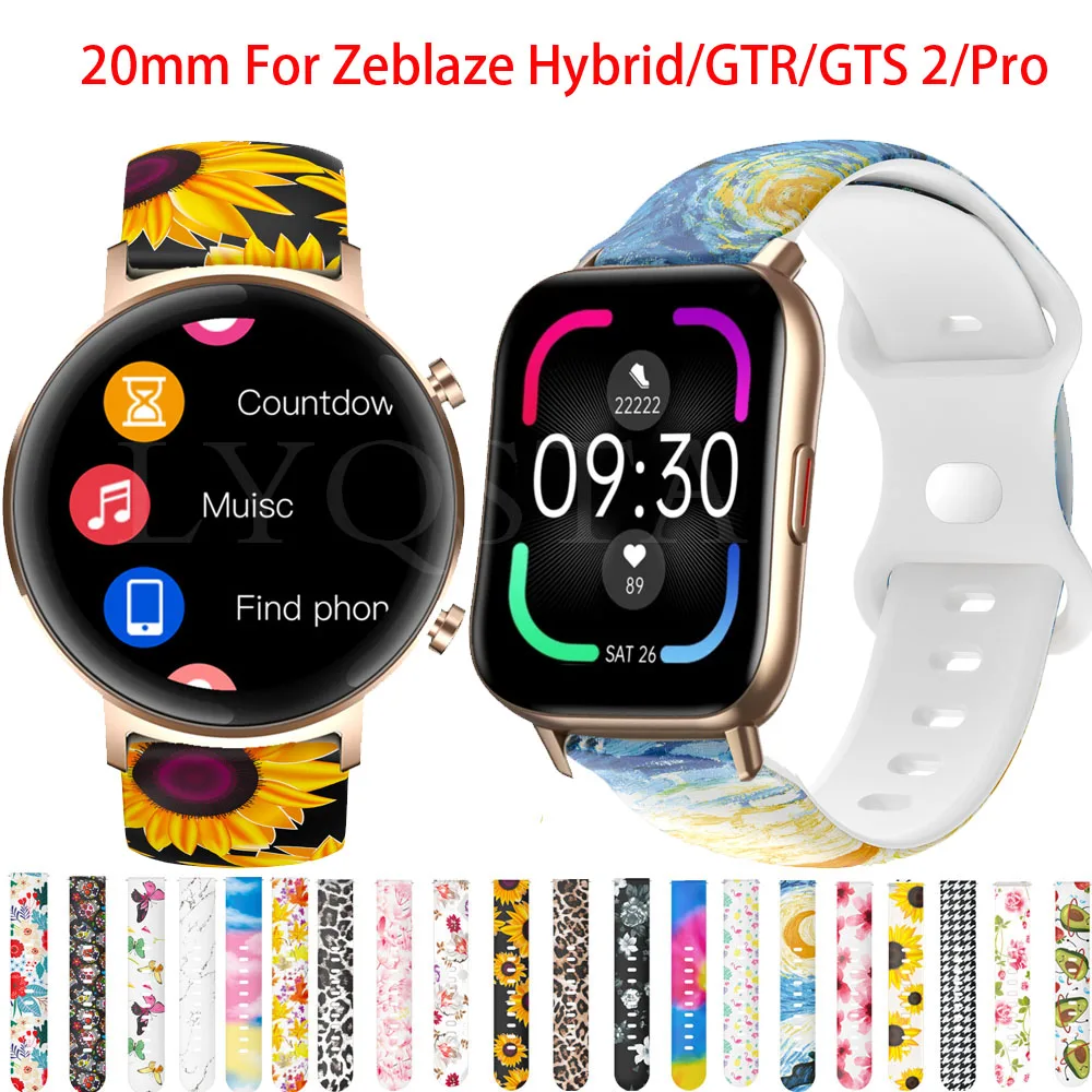 

Wristbands For Zeblaze GTS PRO GTS 2 Smartwatch 20mm Printed Silicone Sports Strap Zeblaze Hybrid GTR Easyfit Watchband Bracelet