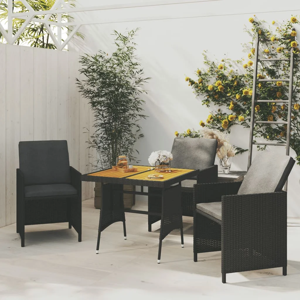 

Garden Dining Table, Poly Rattan & Solid Acacia Wood Outdoor Table , Patio Furniture Black 70x70x72 cm