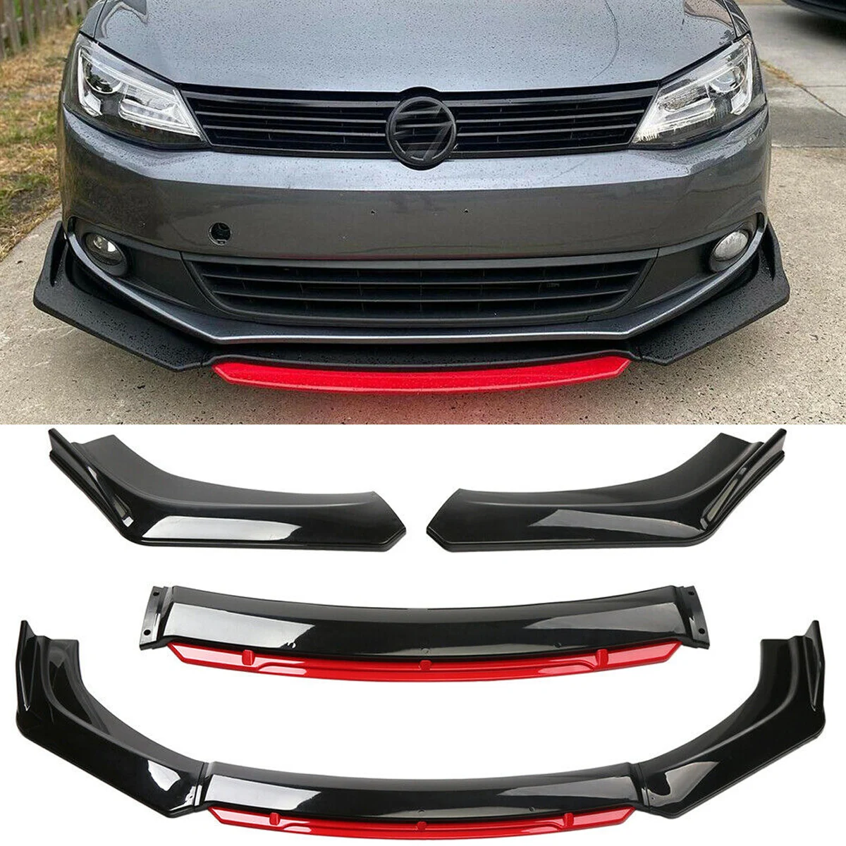 

For Volkswagen VW Jetta MK5 MK6 MK7 Front Bumper Lip Side Splitter Chin Spoiler Guards Black Red Carbon Look Car Accessories
