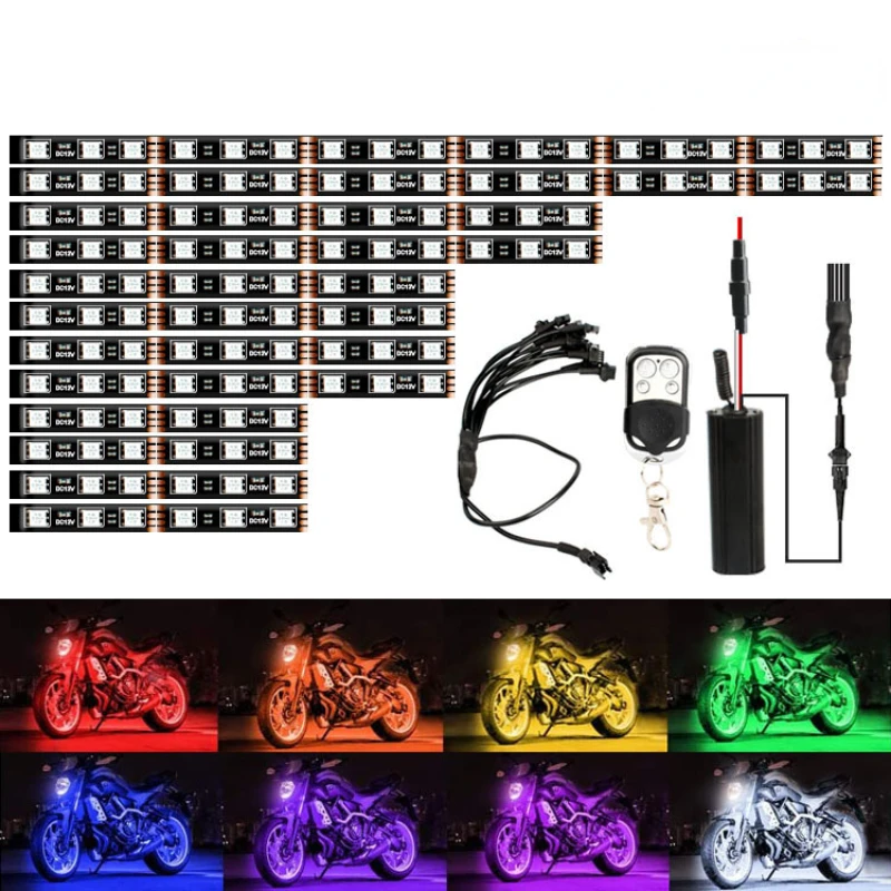 

RGB APP светодиодная атмосфера для мотоцикла и автомобиля, лампа с дистанционным управлением, гибкое водонепроницаемое управление звуком, 12 В, декоративная лампа для мотоцикла