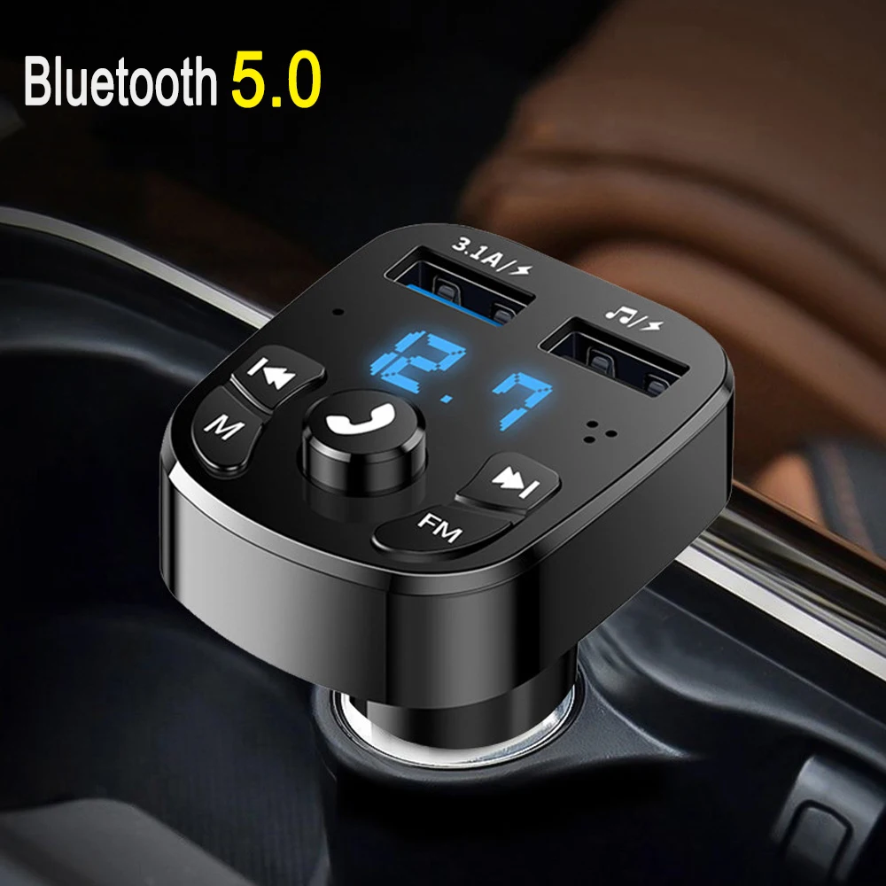 Фото FM-трансмиттер для автомобиля, беспроводной Bluetooth 5.0 FM-радиомодулятор, автомобильный комплект, USB-зарядное устройство 3.1A, Handsfree, Aux-аудио, MP3-плеер №1
