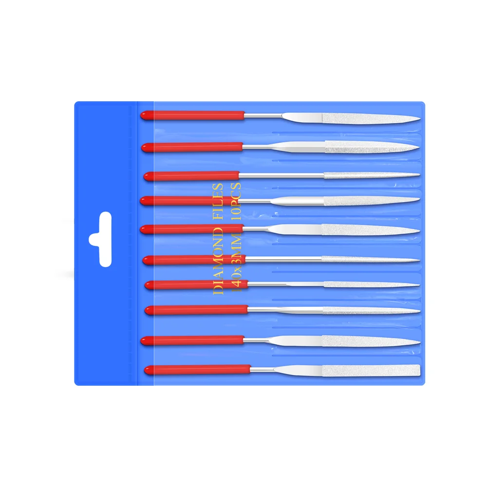 Набор из 10 алмазных маленьких игольчатых напильников длиной 140 мм для керамики, стекла, драгоценных камней, хобби и рукоделия, полировки 3D-моделей.