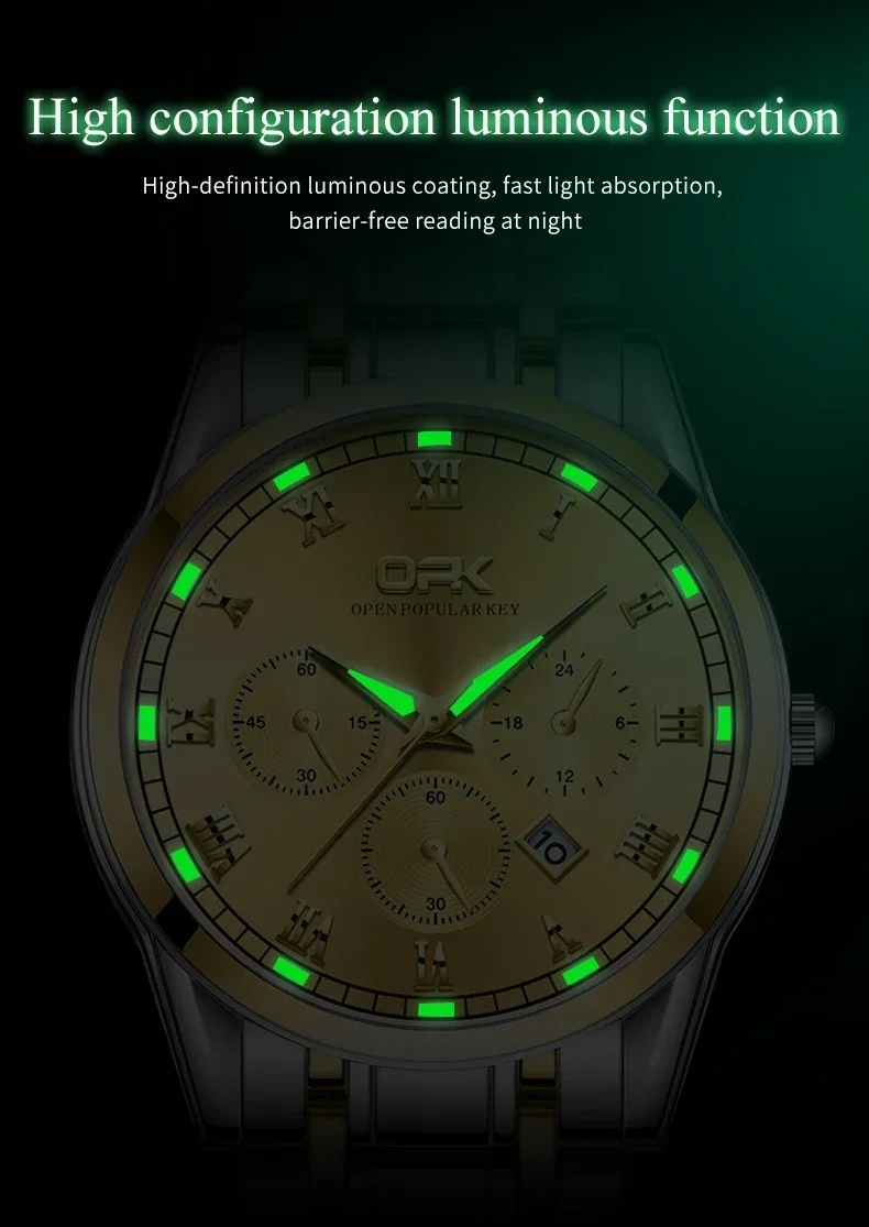 OPK 8119 Men's Watches Simple Casual Original Quartz For Man Waterproof Stainleess Steel Luminous Relogios Masculino