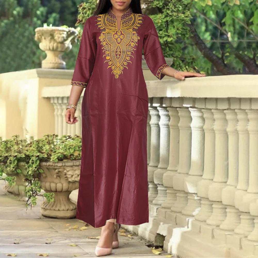 

H&D African Women Dresses Gold Embroidery Maxi Dress South Africa Traditional Dashiki Clothes Ladies Ankara Dresses Ropa Mujer