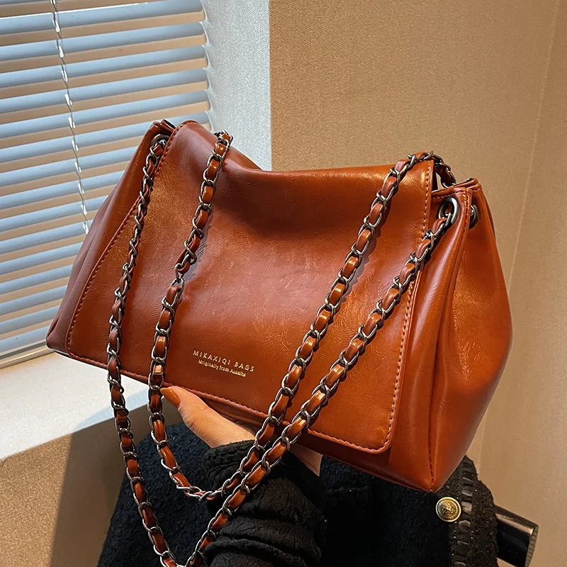 

Large Capacity Vintage Crossbody Bag Women's High-grade Brand Woven Designer Chain Shoulder Bag Quality Leather Casual Tote Bag