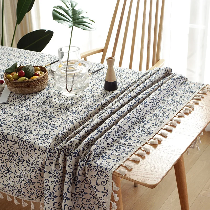 

Cotton Linen American Pastoral Tablecloth Vintage for Table Rectangular Tablecloth with Tassel Dining Table Cover Tea Cloth