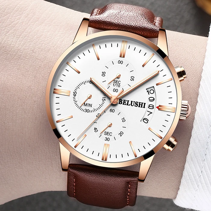 Часы наручные Belushi Мужские кварцевые с календарем роскошные повседневные
