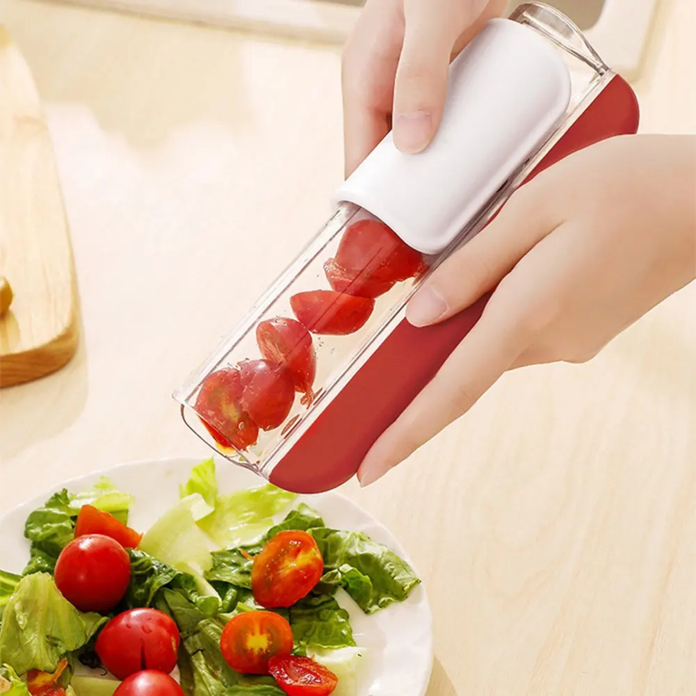 

Portable Fruit Slicer Cutting Cherry Tomatoes Grape Kitchen Gadg Stainless Steel Household Vegetable Salad Making Tool