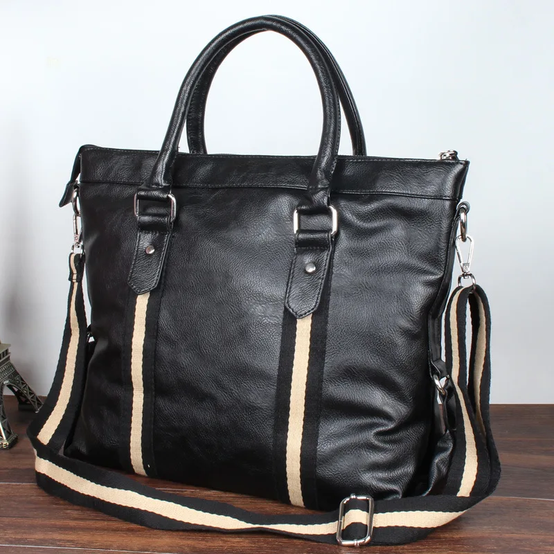 Men Fashion Leather Briefcase Business Handbag Korean Style Shoulder Bag Portable Crossbody Bag Male High Capacity Laptop Bag