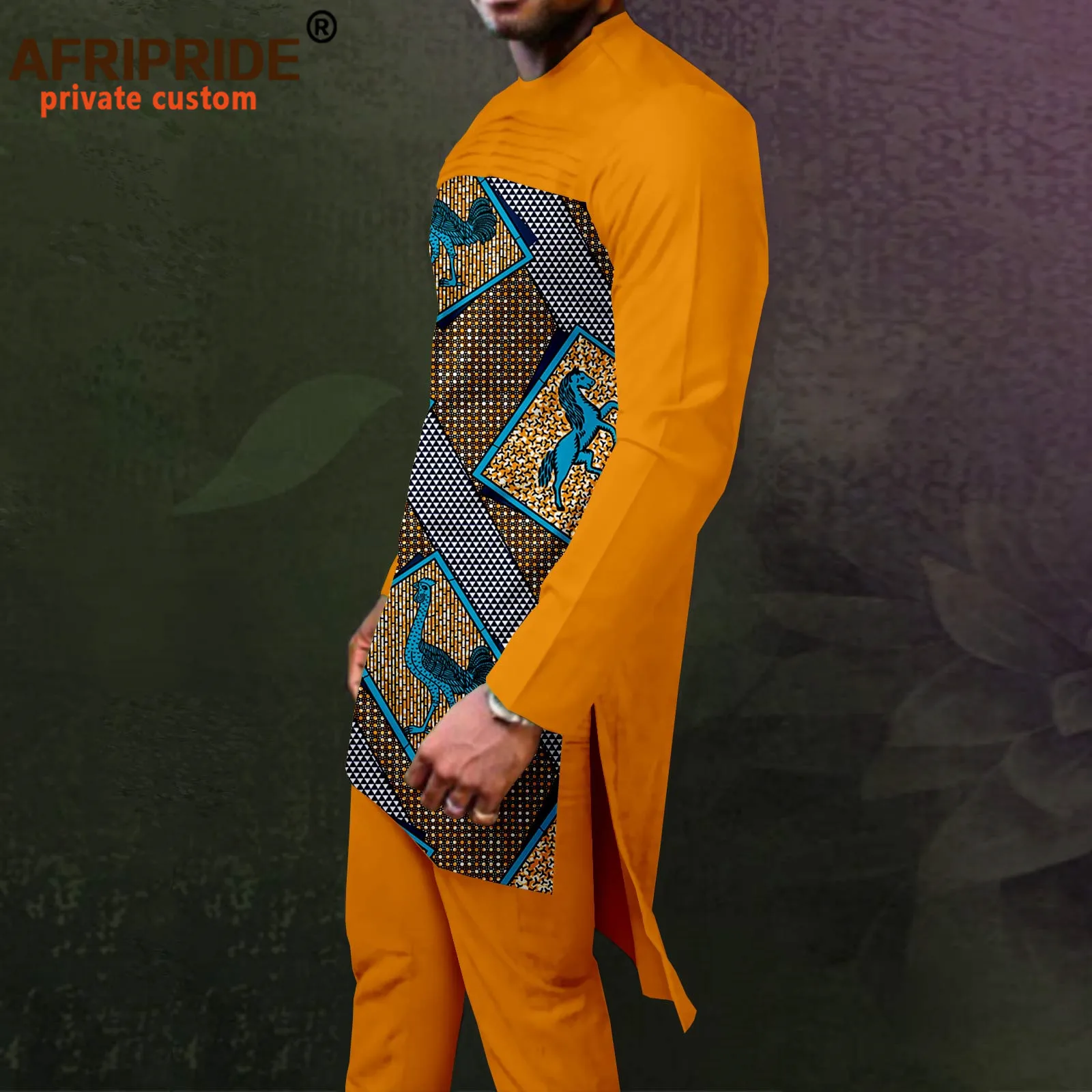 African Men Clothing Set Dashiki Tops Shirt and Print Pants Tracksuit Ankara Outfits Floral Attire Plus Size Clothes A2216002