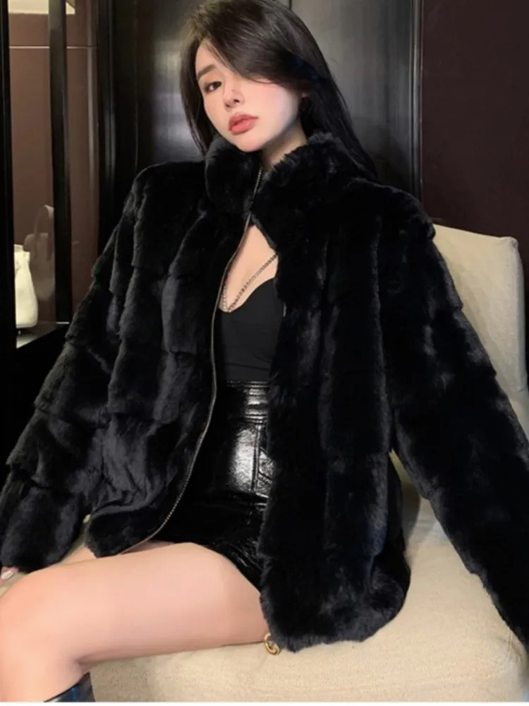 Autumn New Mink Imitatefur Coat Women Long-Sleeve Outwear Fashion All-Match Winter Jacket Faux Fur Overcoat 2022