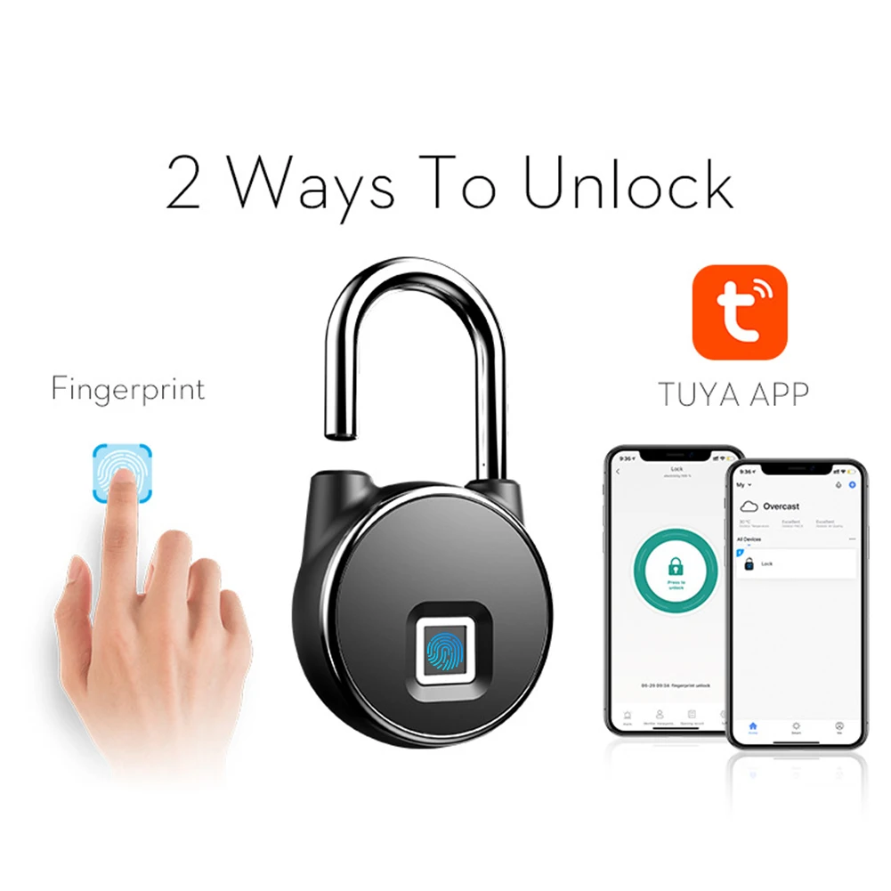 

Tuya Smart Lock Fingerprint Padlock Smart Padlock Cabinet Lock Dormitory Anti-Theft Lock USB Rechargeable Security Keyless Lock