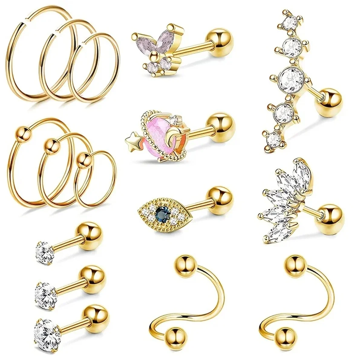 Серьги-гвоздики женские гипоаллергенные 2-16 шт. 16 г