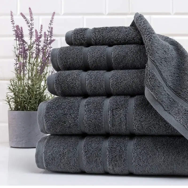 

Deluxe 6-Pack Cotton Hotel Bathroom Towels, Dark Grey - Soft and Absorbent Towel Set for a Luxurious Feel.