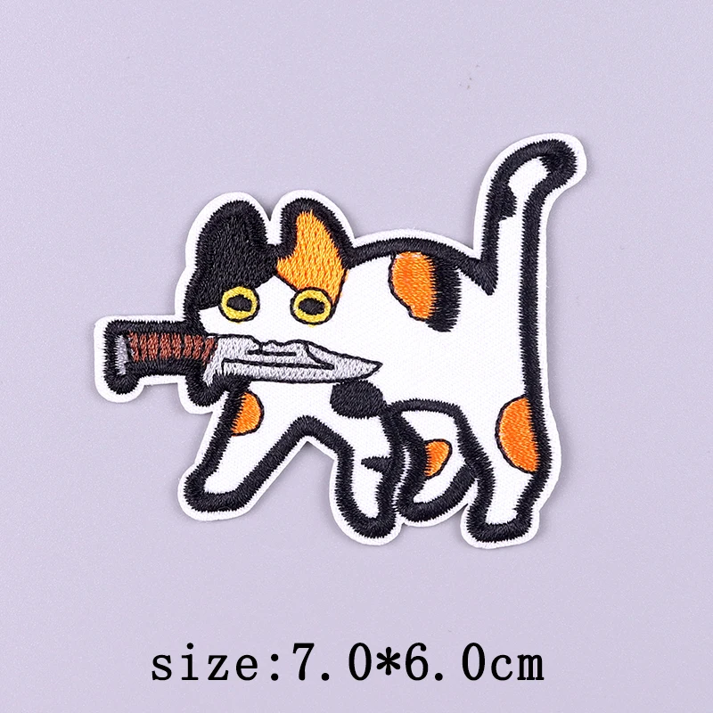 Нашивка с котом и ножом нашивки вышивкой в виде животных для одежды мультяшная
