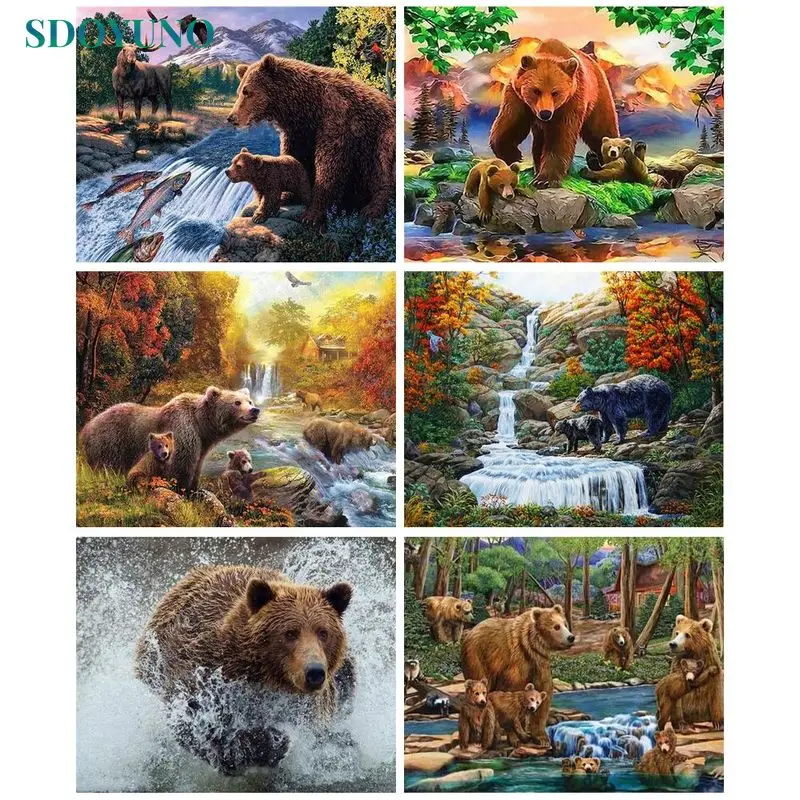 

SDOYUNO 40x50 Painting By Numbers With Frame Handpainted Decorative Paintings Animals Black bear Painting Numbers Gift