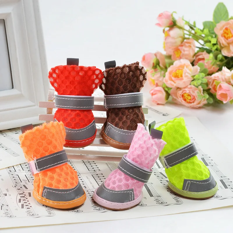 

Boots Dog Shoes Mesh Dogs Reflective Puppy Summer Breathable Bichon Shoes Small Pet Chihuahua Anti-slip Teddy Cover For York
