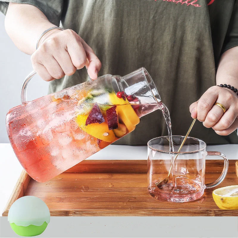 1200ml Glass Water Jug With 200ml Cup Lid Water Carafe With Handle Water Pitcher Homemade Orange Juice lced Lemon Tea Kettle