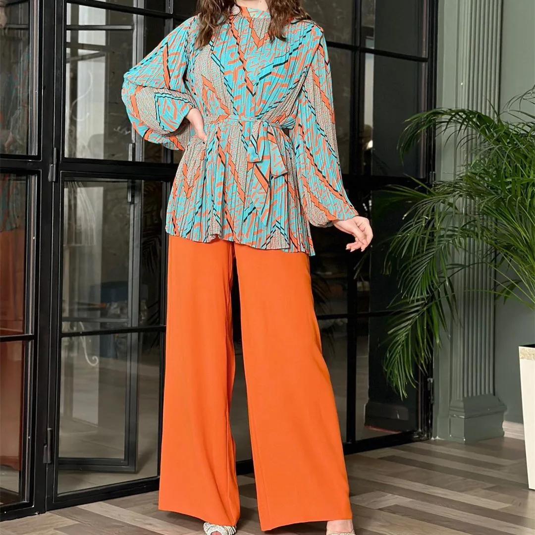 

Eid Mubarak Abaya Турция Hijab женское платье из двух частей Caftan caftans ислам одежда женская свободные широкие брюки